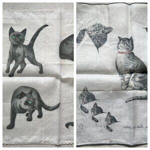 Kimball Swiss Linen Cat Handkerchiefs Set Of 2 Vintage Kittens Original Foil